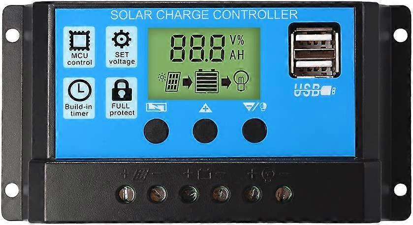 PWM solar panel charge controller, 12V/24V, 30A, LCD display, dual USB port