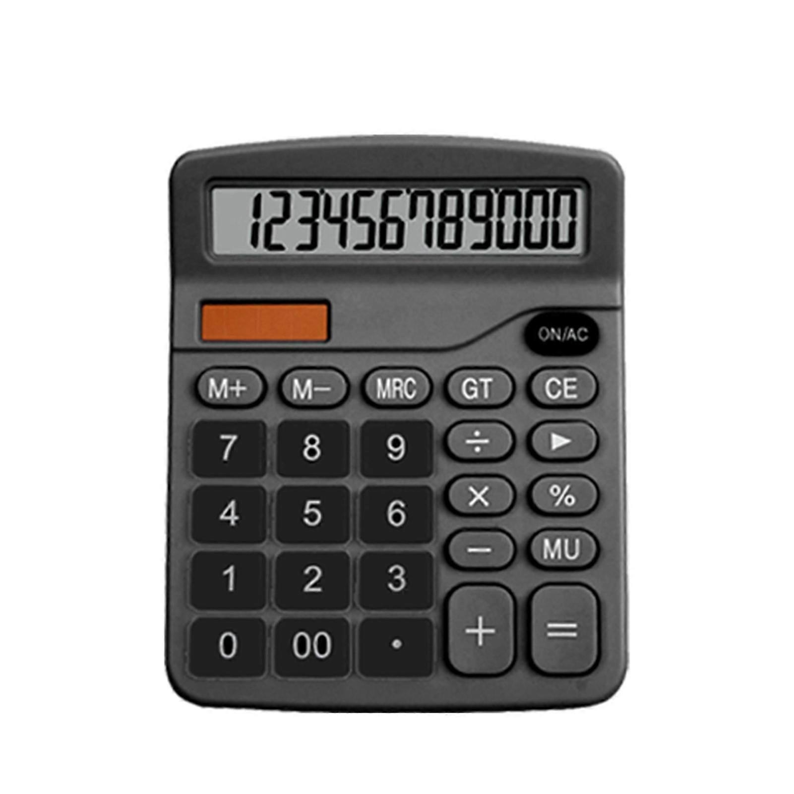 12 Digit Dual Power Desktop Calculator for Office, School, and Business Use - Solar and Battery Powered (Black)
