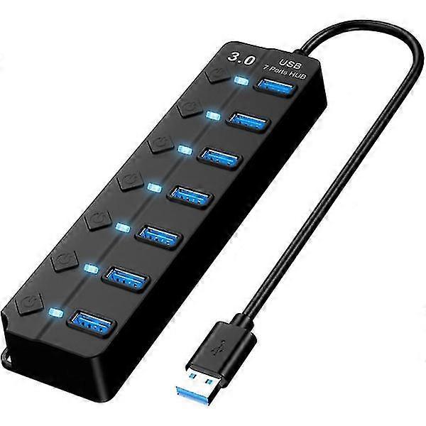 USB 3.0 hub, 7-port USB extension hub for laptop, multiple USB port extension for laptop, computer All USB accessories (7-port USB 3.0 hub)