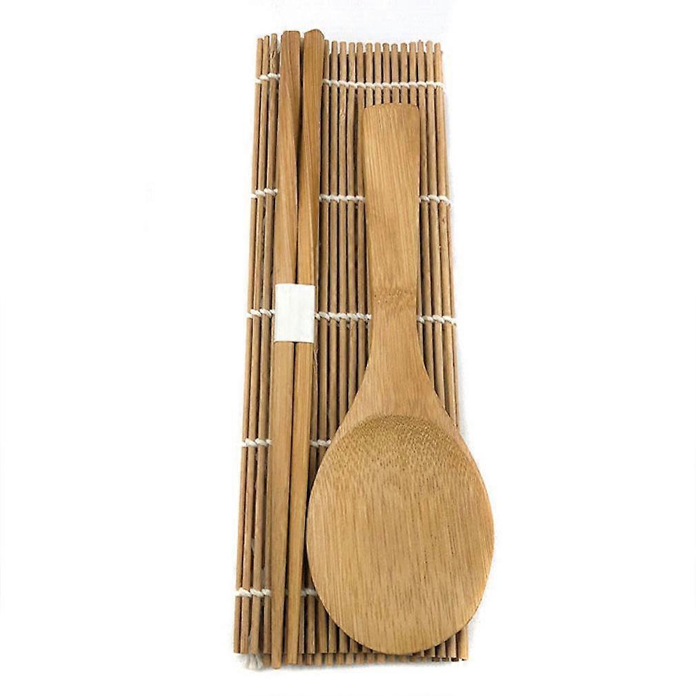 3pcs Bamboo Sushi Making Kit Rice Roll Sushi Mat Chopsticks Spoon