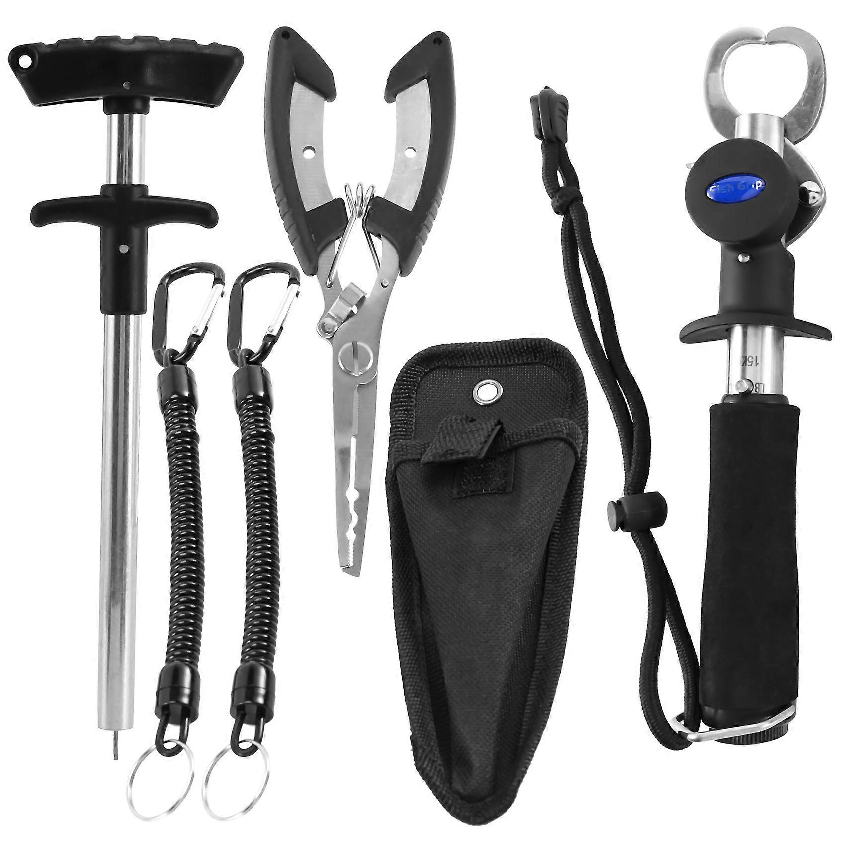 Fishing Gear Fish Lip Gripper with Scale and Measuring Tape Fishing Hook Remover Fishing Pliers with Lanyard Saltwater
