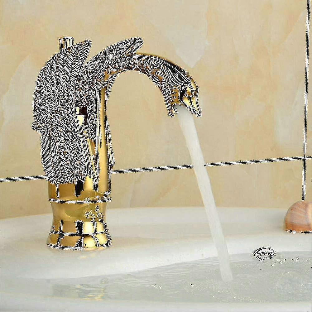 Solid Brass Polished Gold Swan Sink Faucet