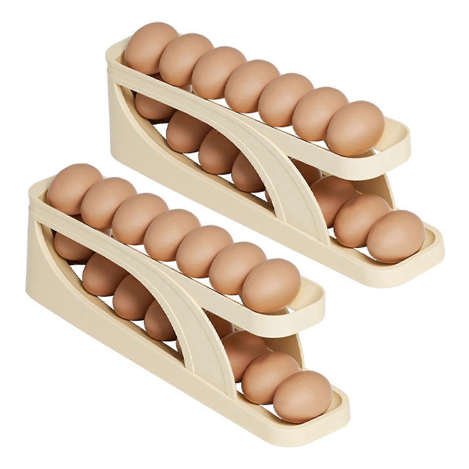 1 Set Egg Holder 2-Tier Rolling Egg Storage Container Space-Saving Egg Rack for Home Kitchen