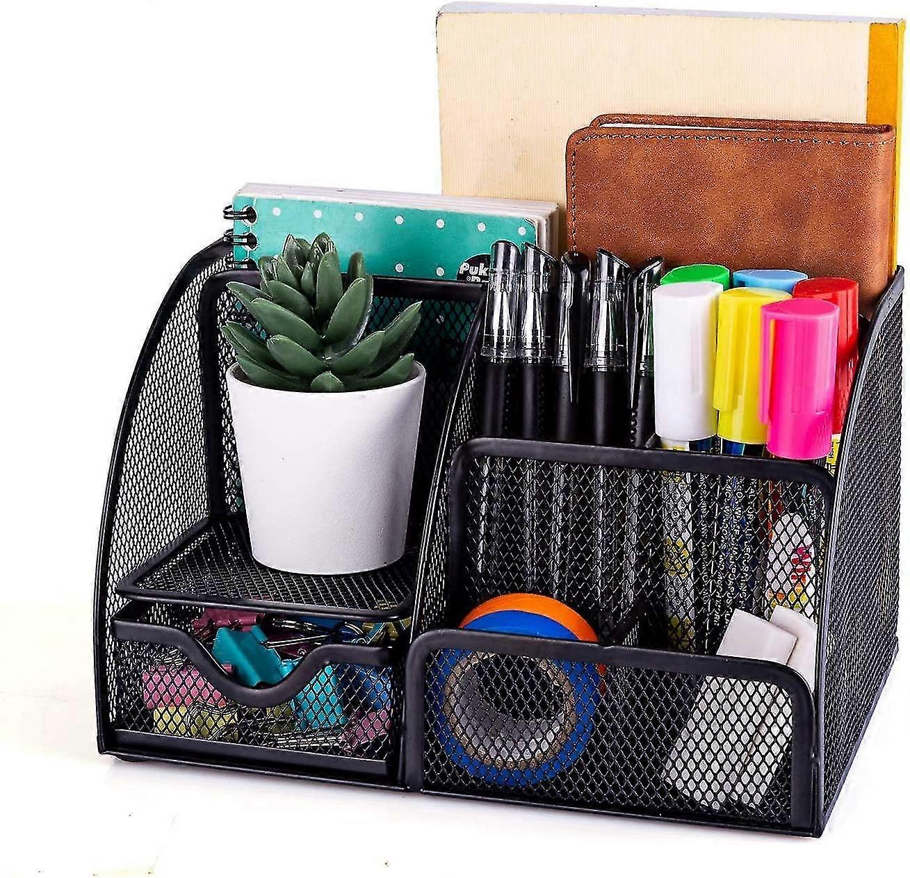 Multifunctional Desktop Storage, Simple Mesh Desk Organizer With Sliding Drawer, Space-saving Pen Holder (black) Betterlifefg