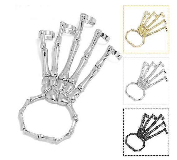 Halloween Adjustable Skeleton Finger Bracelet Gothic Punk Skull Ghost Hand Chain Party Cosplay