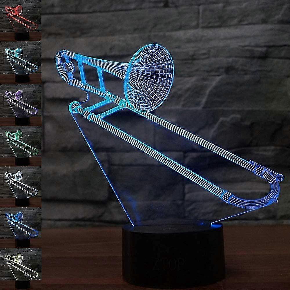 3d Illusion Night Light Trombone 7 Color Change Touch Switch Usb Powered Led Desk Lamp For Holiday Birthday Cool Present