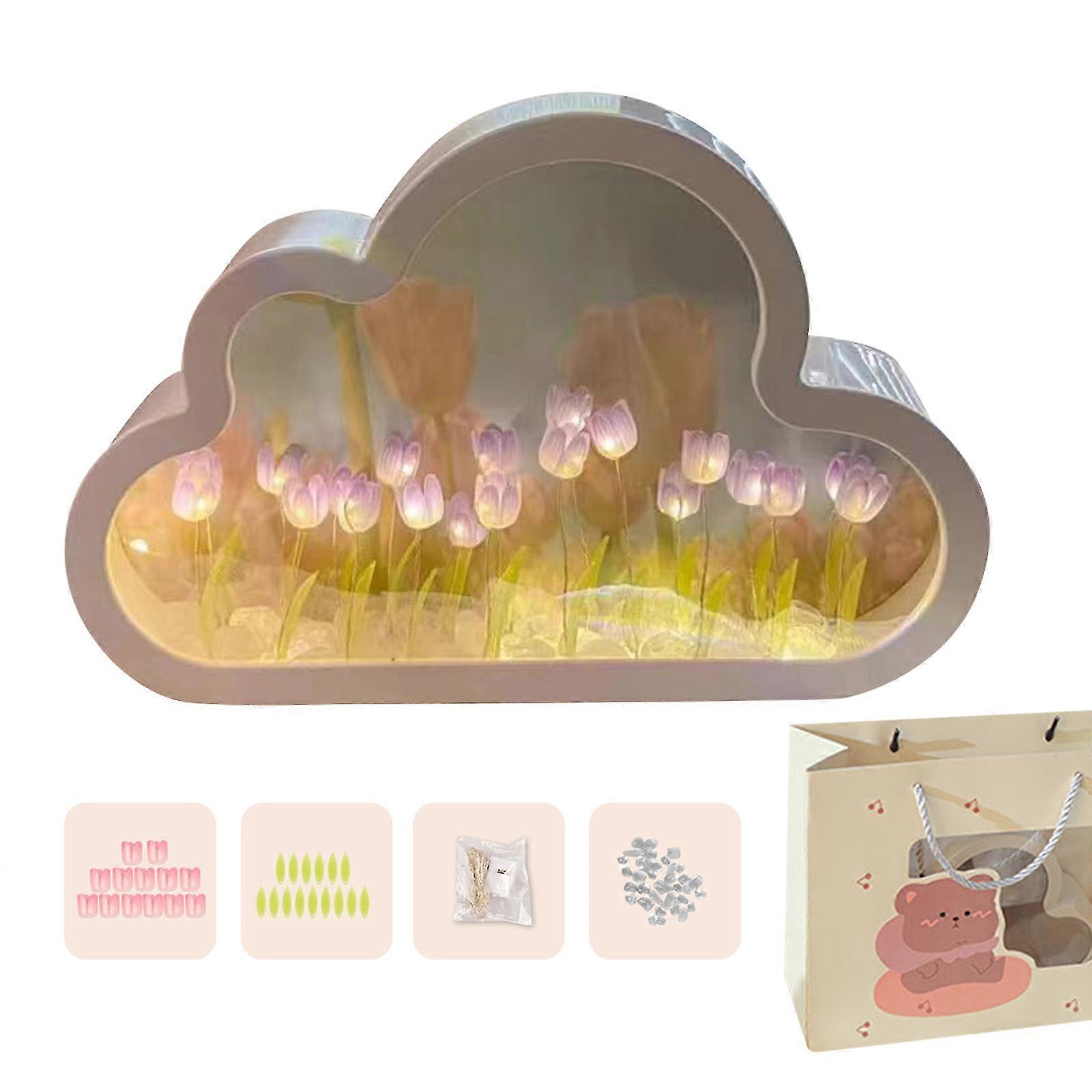 Cloud Mirror Tulip Lamp, Hand Craft Diy Tulips Mirror Night Light