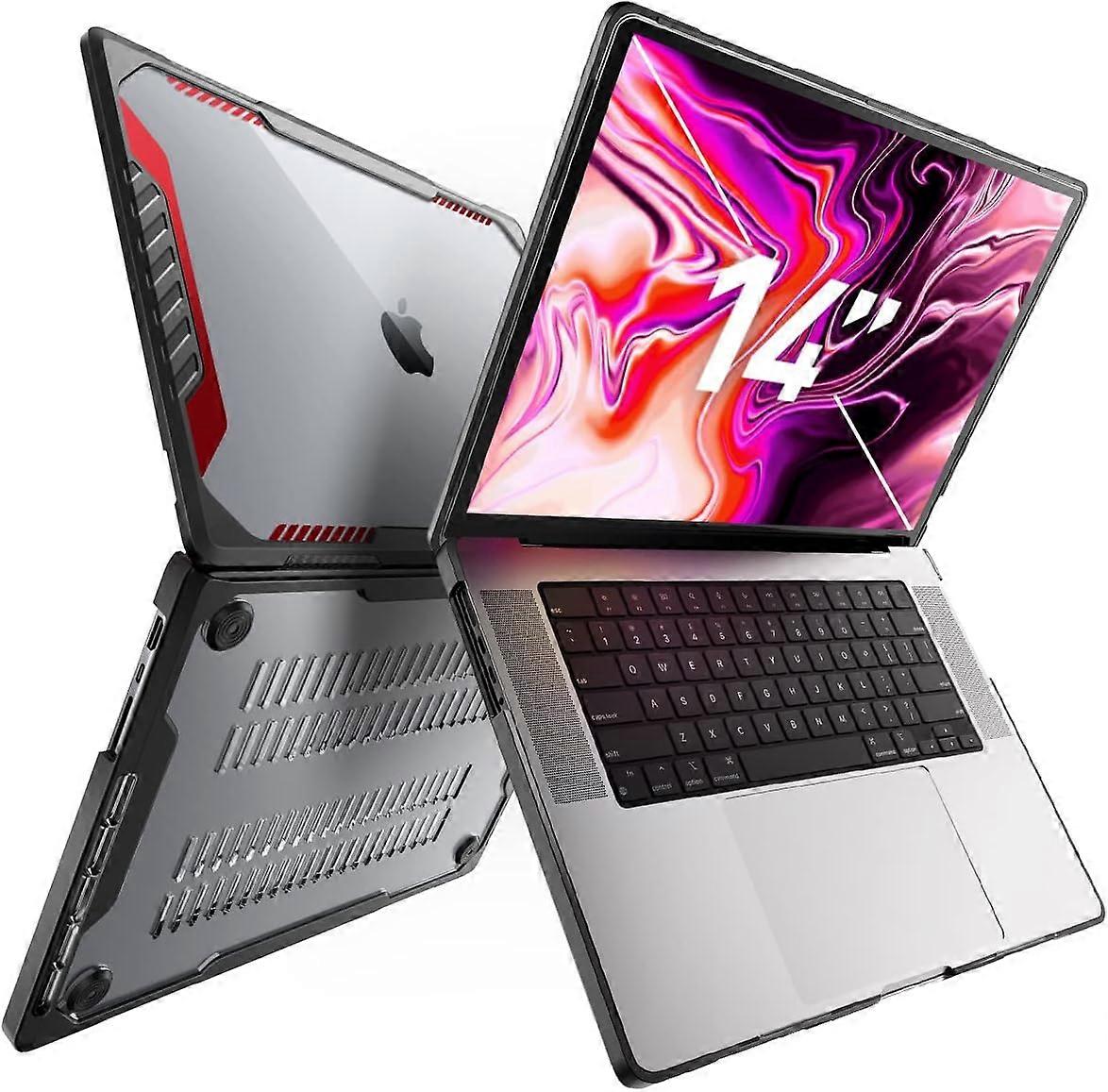 CASE Unicorn Beetle Series Case for MacBook Pro 14 Inch (2021 Release) A2442 M1 Pro / M1 Max, Dual Layer Hard Shell Prot Black/Red