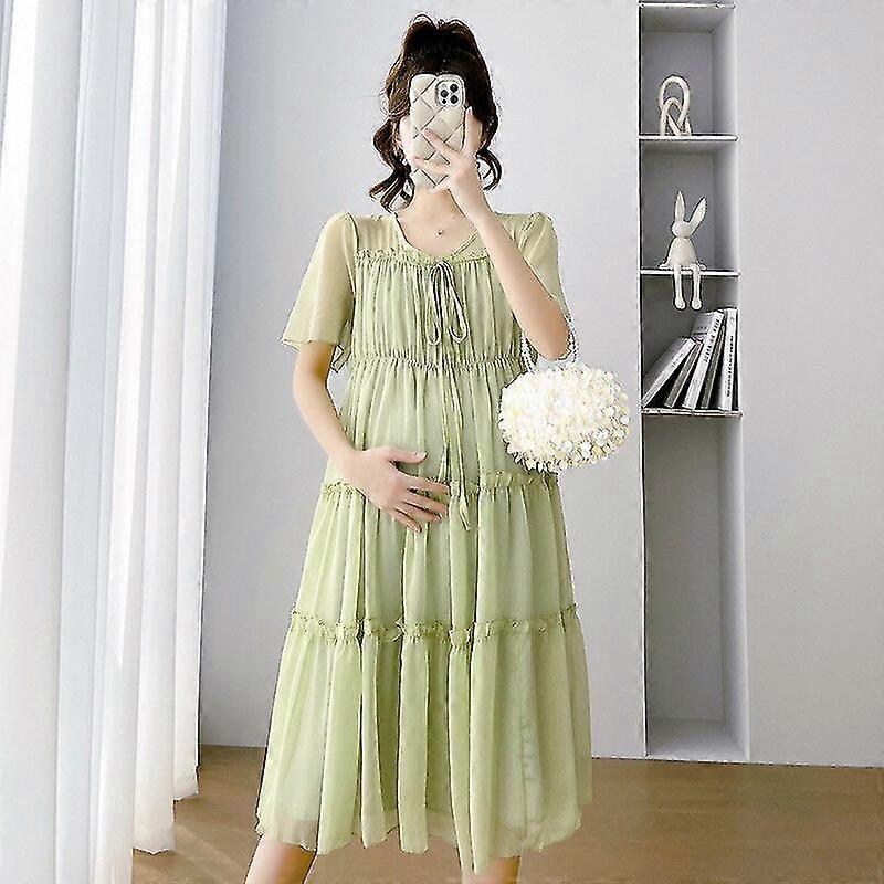 Maternity Dress Summer Chiffon Short Sleeve A Line Loose Clothes