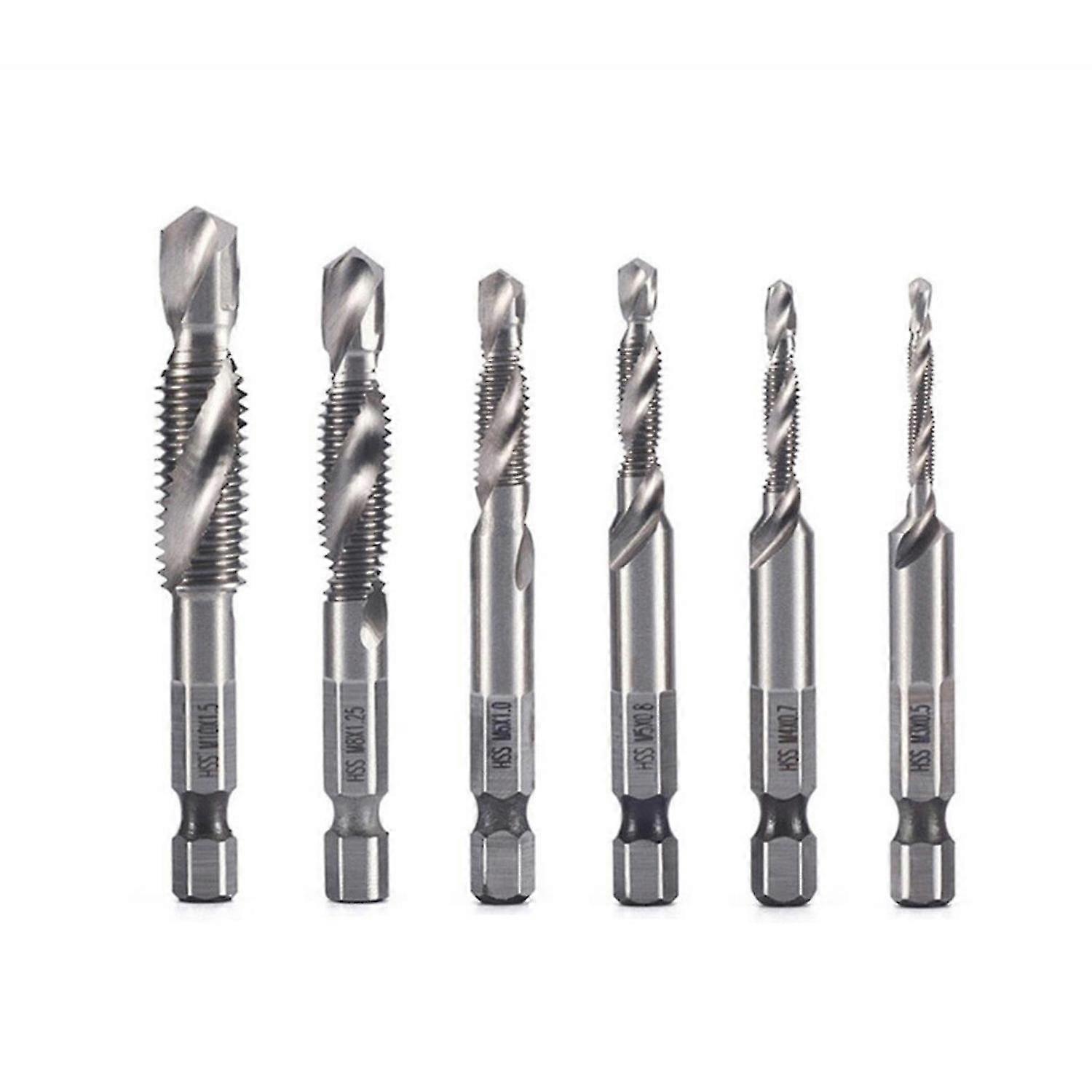 6pcs/set Drill Tap Combination Bit HSS Deburr Countersink Bit Set 1/4 Inch Shank for Max. 5mm Thickn