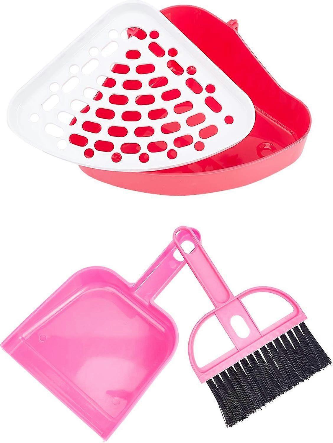 Toilet for Rabbit Bunny Litter Box Sets with Triangle Potty Trainer Corner Litter Box and Mini Broom Brush and Dustpan for Guinea Pig Ferret Chinchill