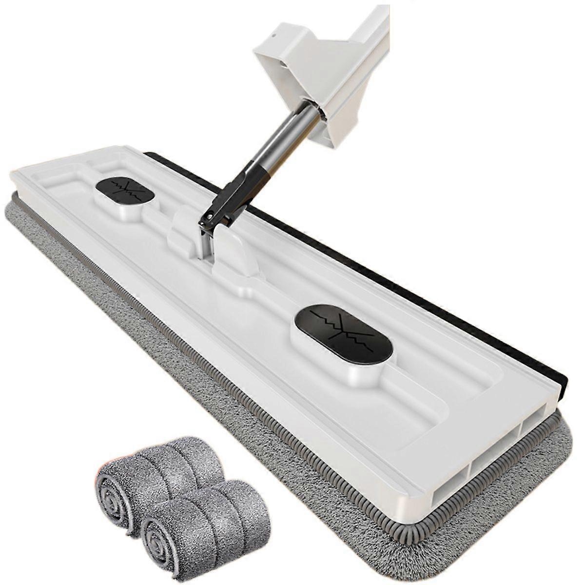 Mop and Bucket Set, Large Flat Floor Mop and Bucket, 2 Washable Microfiber Pads Included, 360 Rotation Wet and Dry Use, Home Floor Cleaning System for