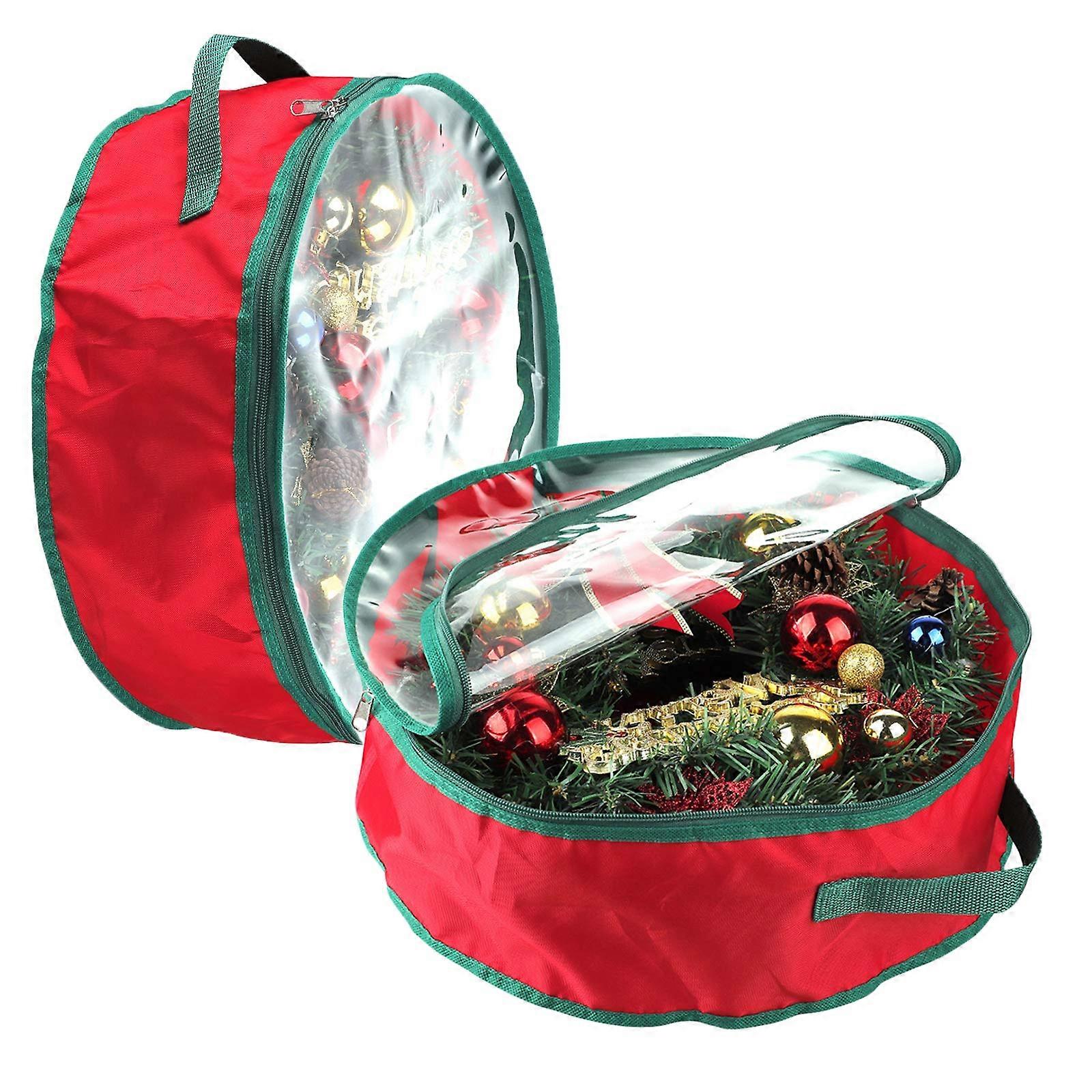 2Pcs Christmas Wreath Storage Bag, Organizer with Dual Zippered Design