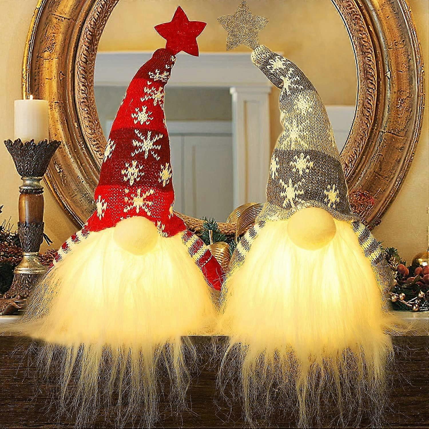 2 Pack 11'' Light Up Christmas Elves Battery Operated Light Up Elf Toy Winter Table Decorations 15''
