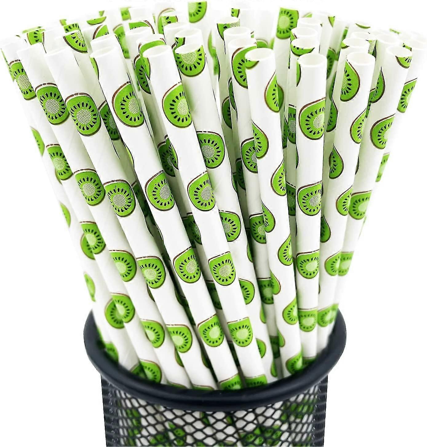 Disposable Drinking Fruit Paper Straws, Pack 100 Kiwi