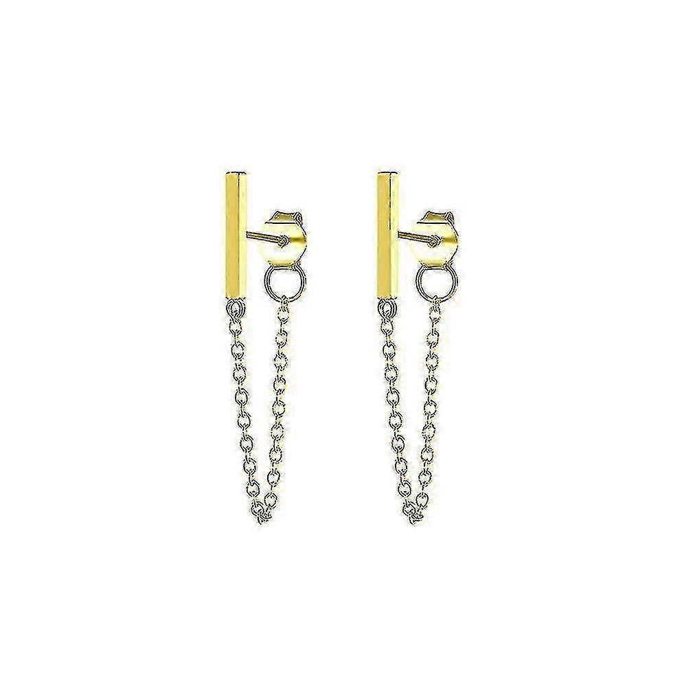 ファッションイヤースタッドミニマリストフラットスティックチェーンゴールデンバックマウントスタッドS925結婚式用イヤリング