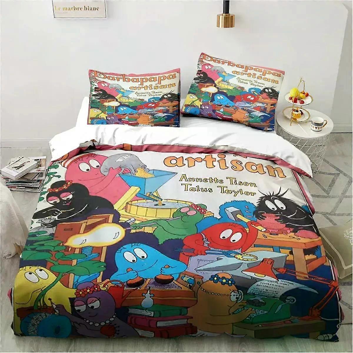 v539 ملاءات السرير لطيف الكرتون ليه باربابابا مجموعة الفراش غطاء لحاف ناعم غرفة نوم الاطفال مفردة مزدوجة بحجم كينغ غطاء لحاف غطاء وسادة 3 قطع