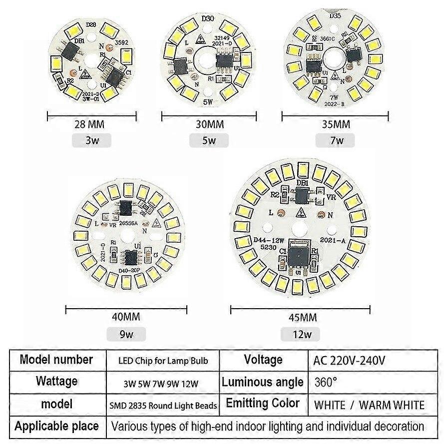 LED Spotlight Chip for Lamp Bulb 3W 5W 7W 9W 12W SMD 2835 Round Light Beads AC 220V Bulb Chip Lighting
