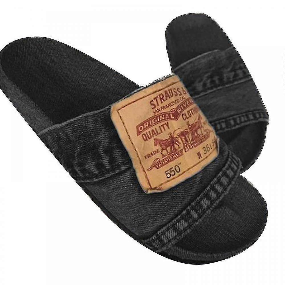 Women's Stylish Denim Slides Handmade Slippers from Recycled Jeans - way