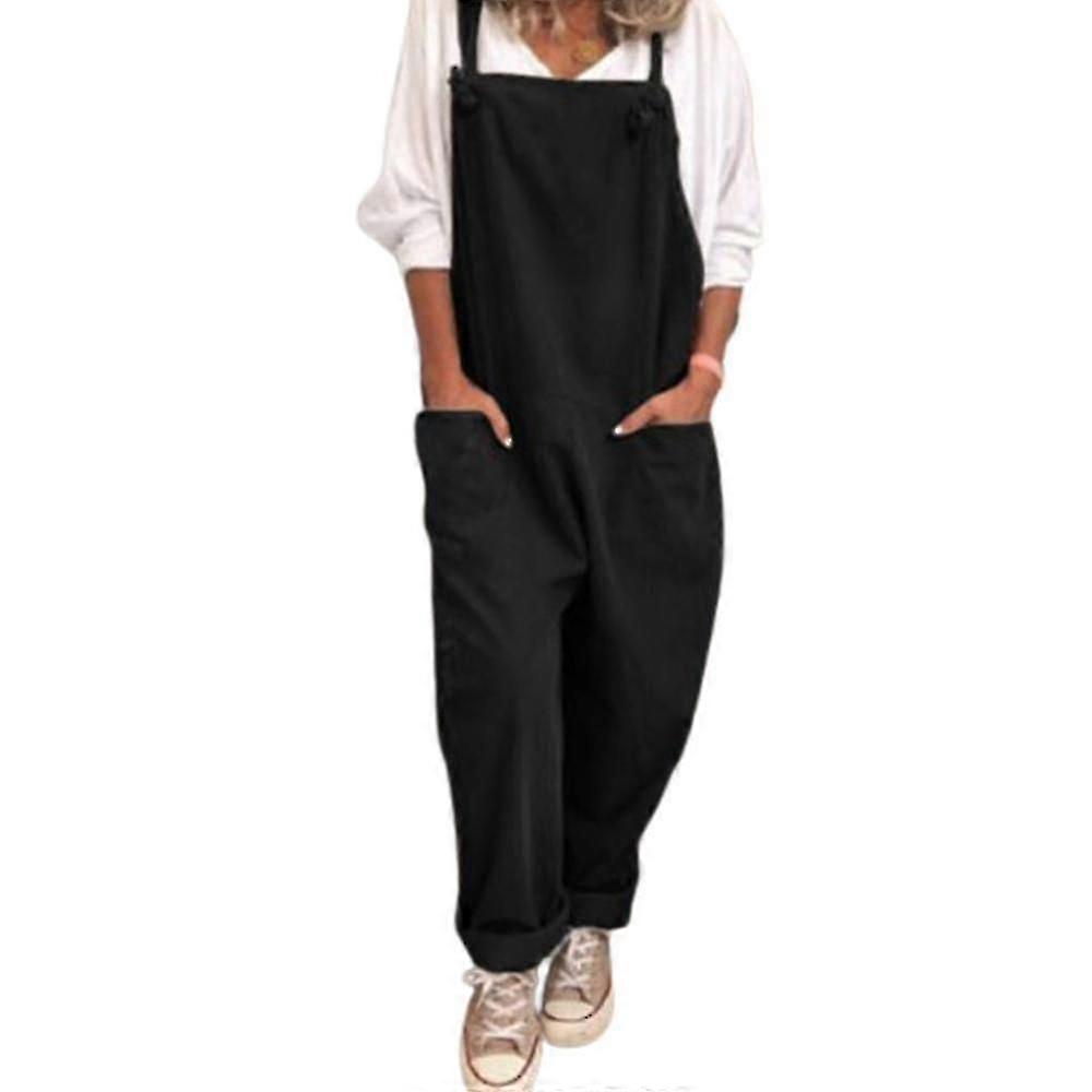 Dame Linned Overalls smækbukser, Casual Løs Romper Jumpsuit til sommer