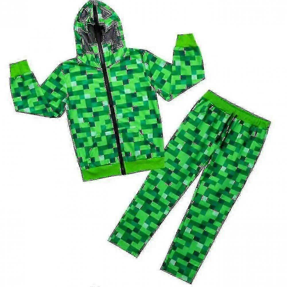 Creeper Onesie לבנים בנות | בגדי שינה מפוקסלים ירוקים רכים לילדים עם ברדס פנים מטפס n