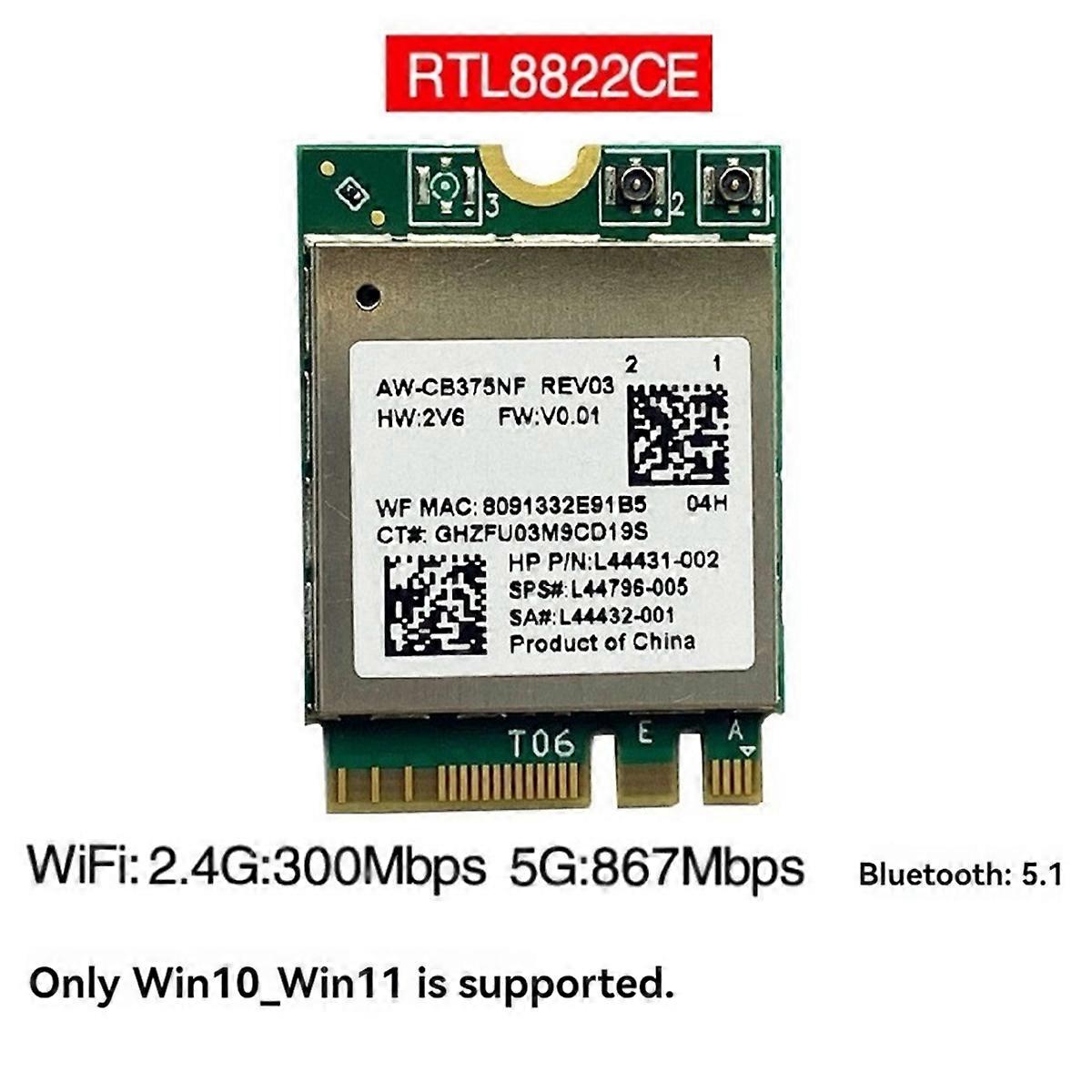 RTL8822CE WiFi Card 2.4G/5G Dual Band Gigabit Internal Wireless Network Card NGFF M.2 Wifi Bluetoot