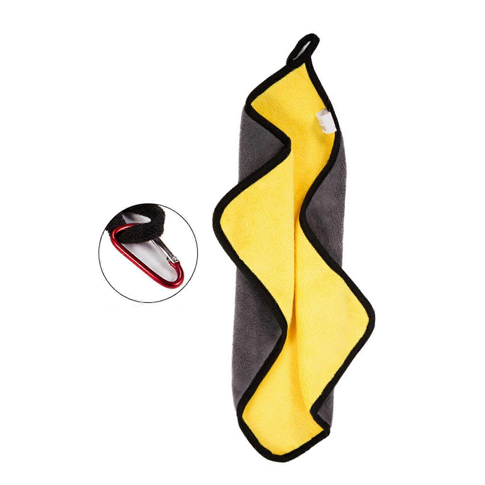 Serviette de pêche en microfibre avec clips Serviette de nettoyage de pêche épaissie Outils de nettoyage extérieurs Serviette pour les mains Facile à utiliser Jaune