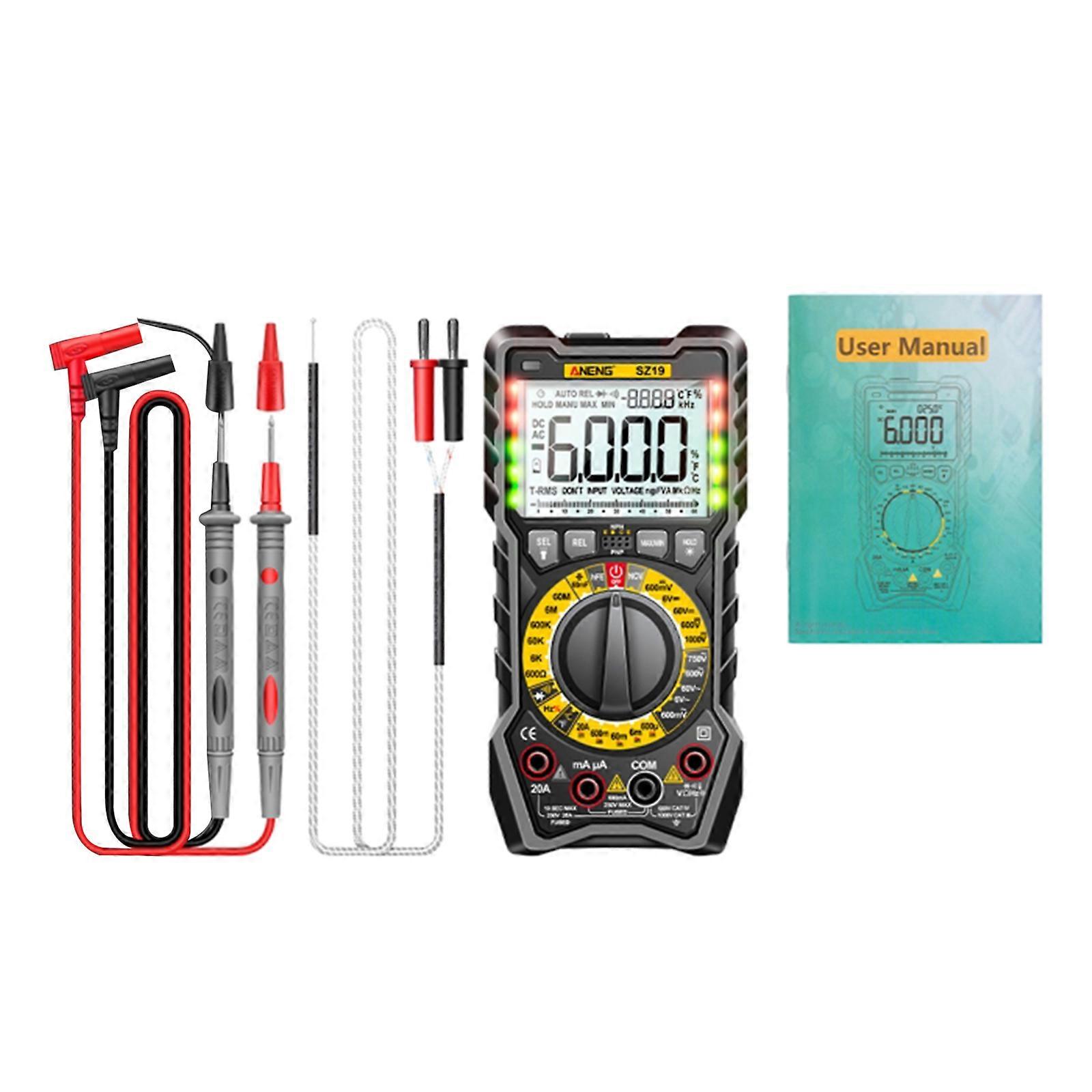 Digitaalinen yleismittari taustavalolla ja taskulampulla NCV-toiminto Mittaa jännitettä, virtaa, vastusta, jatkuvuutta, kapasitanssia punainen