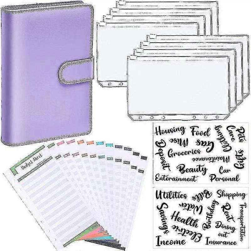 a6 Binder Budget Planner Notebook Covers Folder Size 6 Hole Pockets Plastic Fermoar Money Saving Envelope (violet