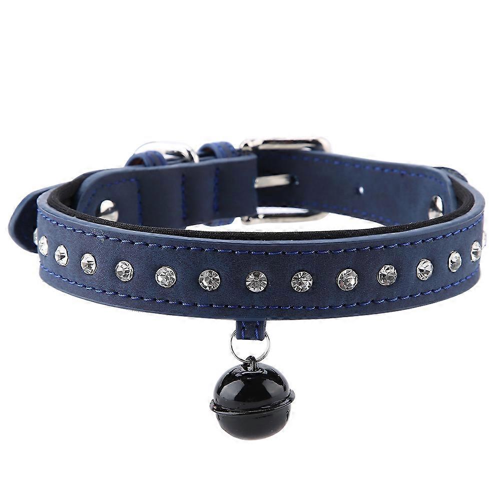 Pet Dog Cat Collar Rhinestone Necklace PU Leather Adjustable Neck Strap with Bell for Small Pets
