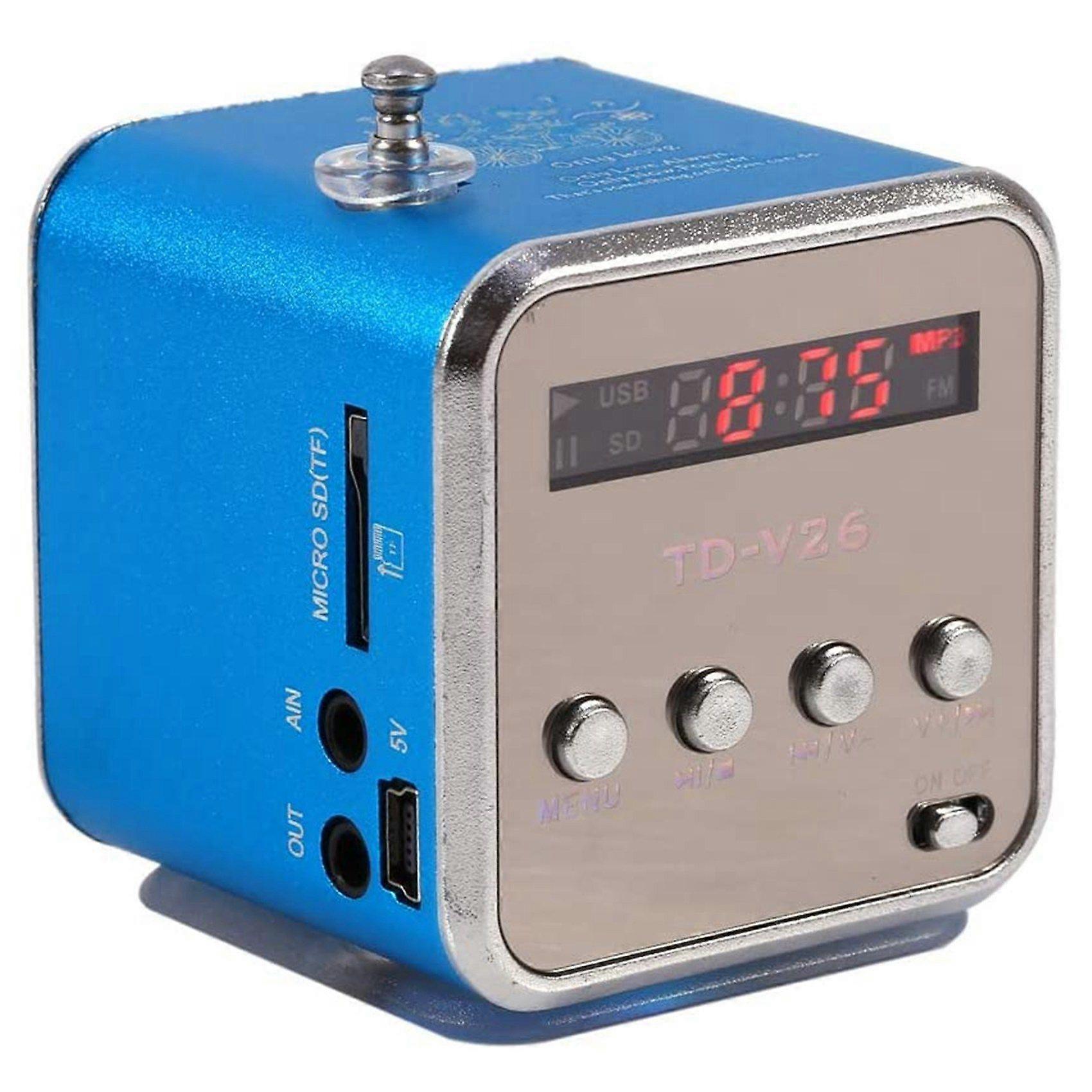 TD-V26 Digital Mini FM Radio Speaker Receiver with LCD Stereo Loudspeaker Support Micro-TF Card Mp3 Music Player(Blue)
