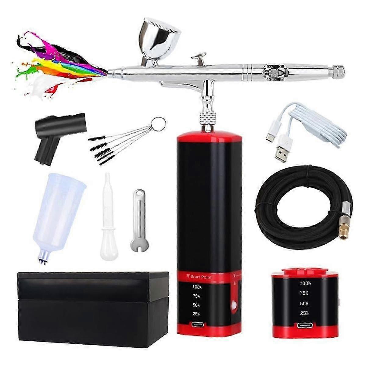 Dual Action Extra Battery Airbrush Kit with Compressor Replaceable Battery Cordless Air Brush Set co