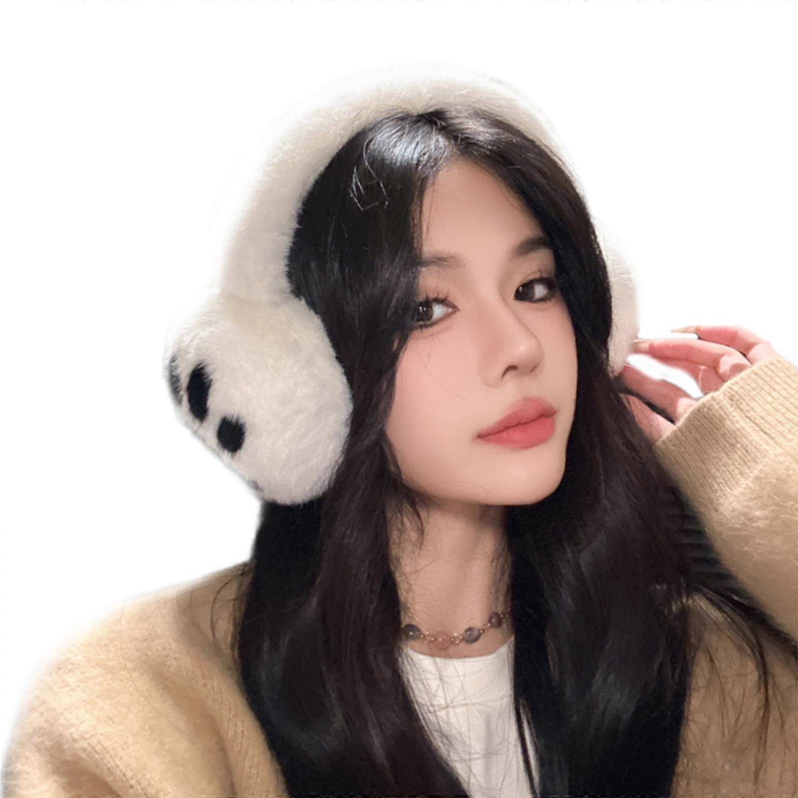 Soft Plush Foldable Ear Muffs With Bowknot/Paws Pattern For Outdoor Adventures And Student Cycling and Everyday Wear Bear paw white
