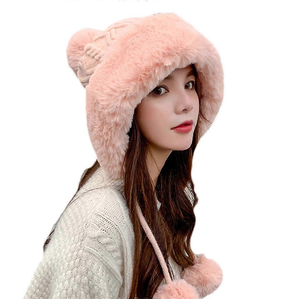 Fashion Hat Plush Ball Cap Sweet Cute Warm Cold-proof Woolen Hat Wild Personality Outdoor Trend for Women Ladies  Pink