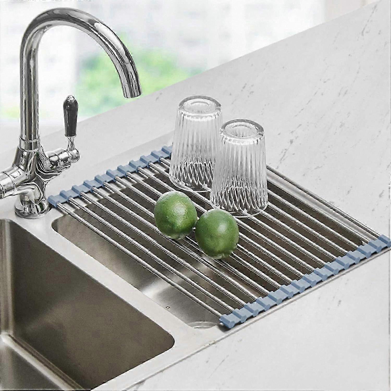 Foldable Sink Dish Drying Rack, Kitchen Roll-Up Dish Drainer for Countertop