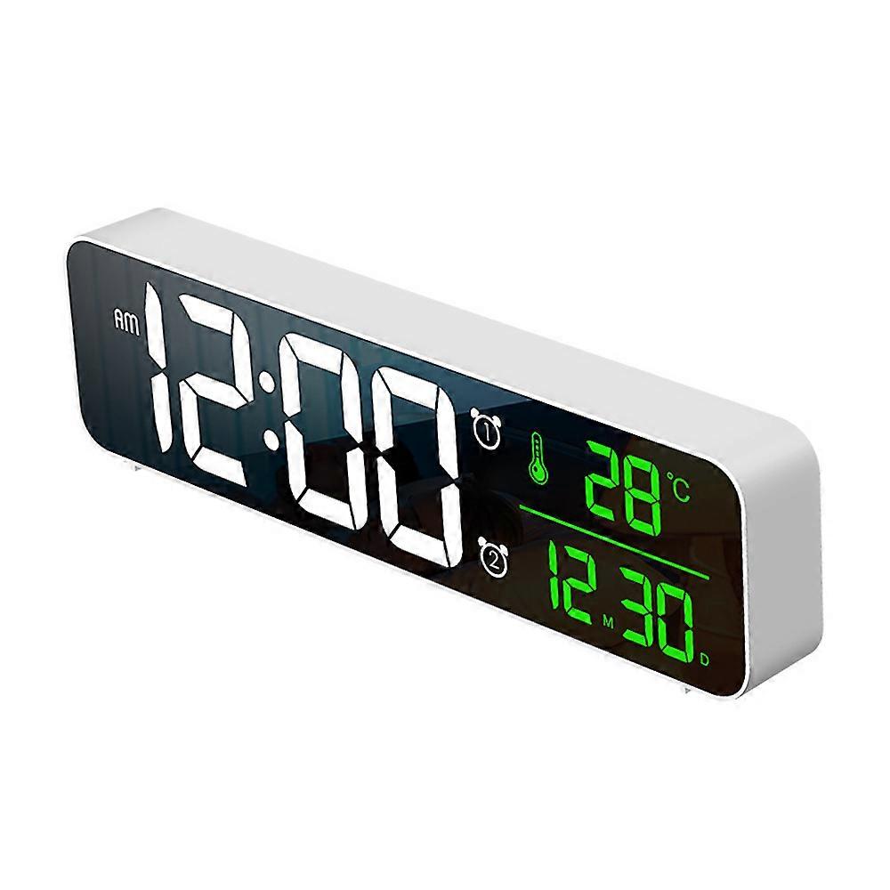 Large Screen Led Digital Clock, Desk Mounted Luminous Clock, Display Date And Temperature Electronic Clock-White