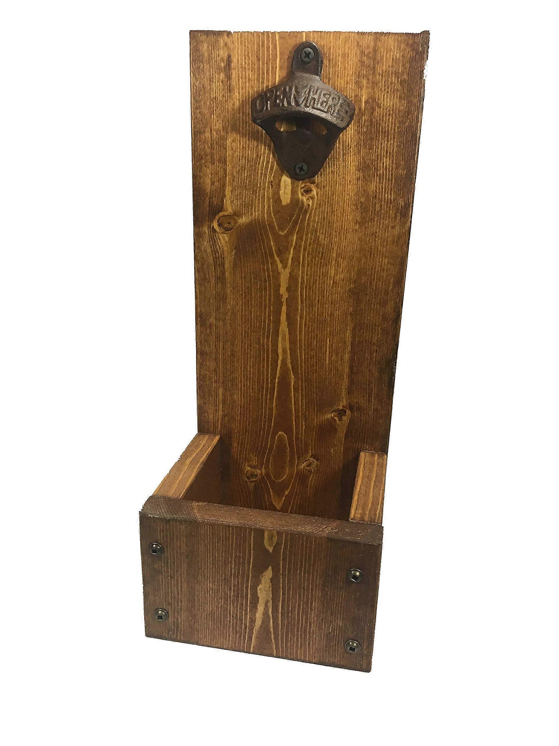 Rustic Beer Bottle with Cap Catcher - Vintage Style Holder for Bottles, Wooden Wall-Mounted Design, Perfect for Home Bars