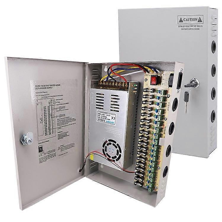 صندوق إمداد الطاقة الموزع SOMPOM 12V 30A DC مع إخراج 18 قناة لمصابيح LED للكاميرات التلفزيونية المغلقة وجميع أجهزة التيار المستمر 12 فولت
