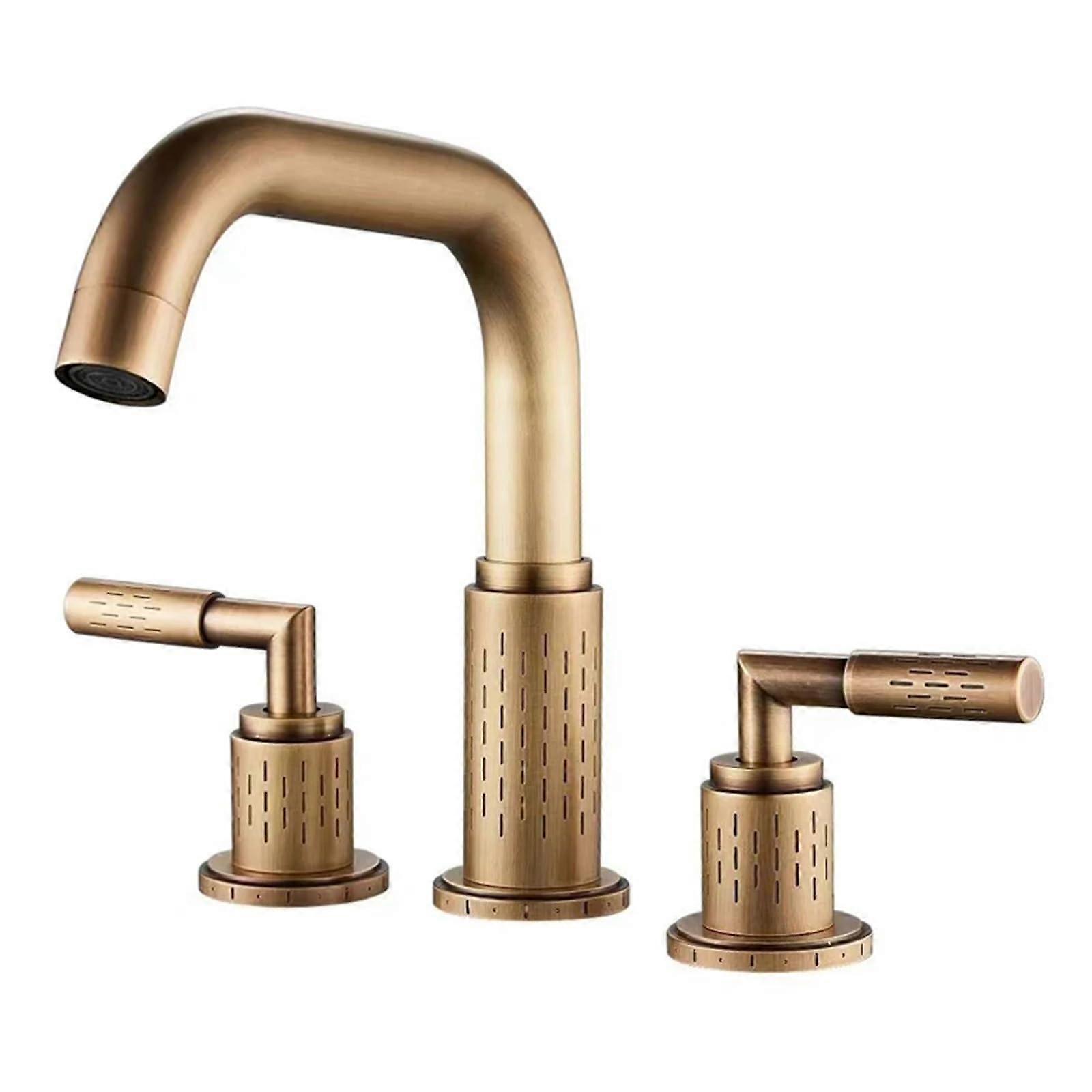 3 Hole Bathroom Basin Sink Mixer Brass Faucet Deck Mount Brushed Gold for Hot and Cold Water Kitchen Sink 3Pcs Bathtub Faucet