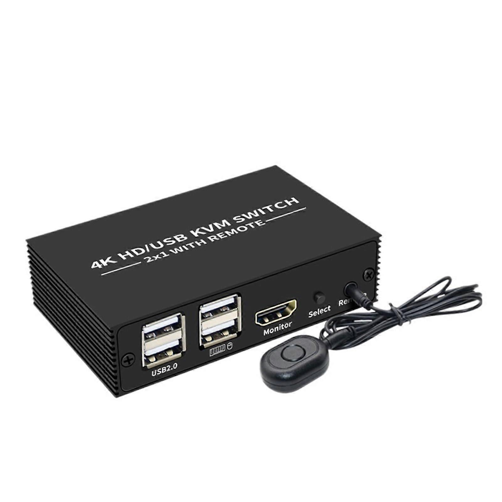 4K 60Hz KVM Switch 2x1 HDMI-Compatible USB KVM Switcher 2 in 1 Out 4 Port-USB Hub for 2 PC Share Monitor Mouse Keyboard Printer