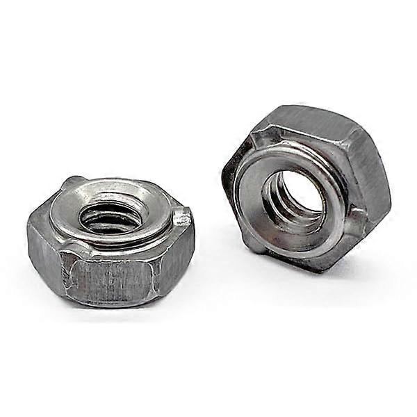 (50 Pieces) 1/4'-20 3 Prong Long Pilot Hex Weld Nuts