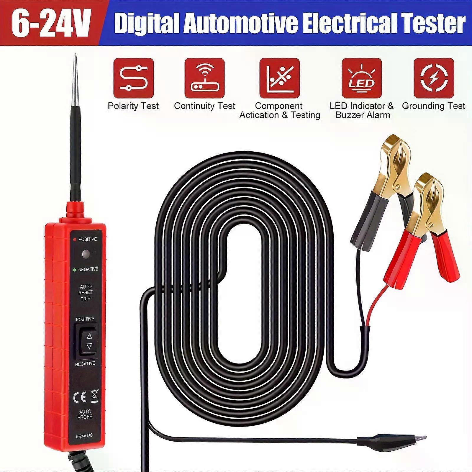 Digital Automotive Electrical Tester, 6-24V Car Power Circuit Probe, Multifunctional Electrical System Diagnosis Tool