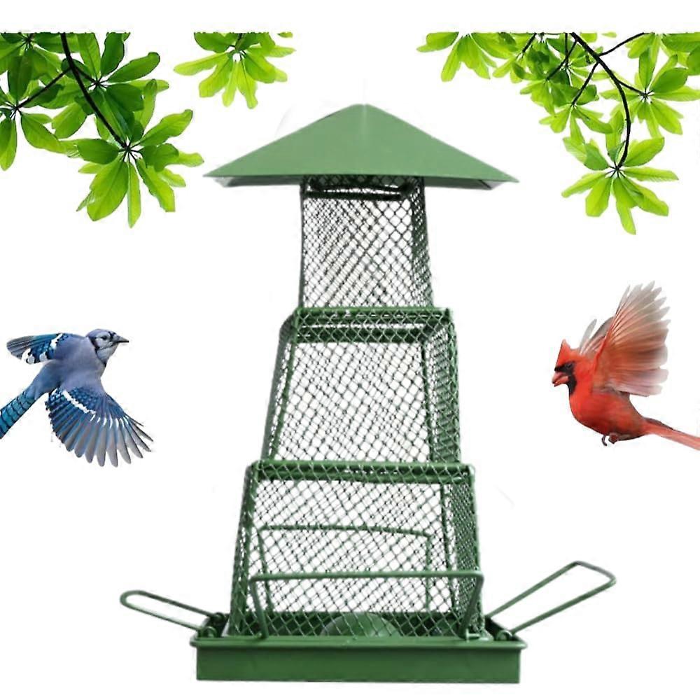 Bird Feeder for Outdoors - Cute Hanging Metal Wild Bird Seed Storage Feeder in Green Square for Kids and Nature Lovers