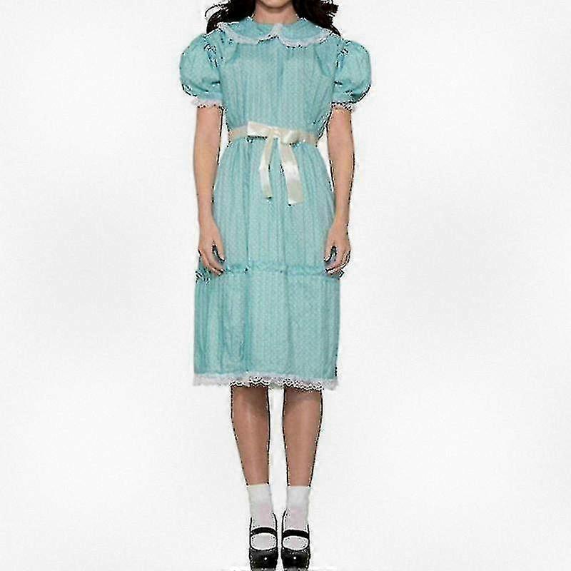 Women's 80s Halloween Costume Blue Dress with Puff Sleeves Inspired by The Shining Twins Outfit