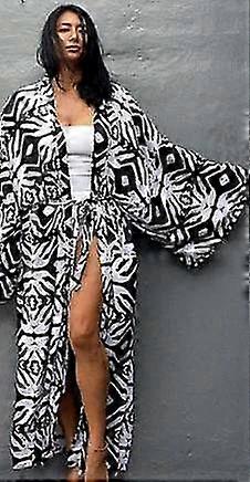Elegant Self Belted Kimono Dress Tunic for Women in Plus Size, Bohemian Printed Beach Wear Swim Suit Cover Up������ijƷ�� Q1228a-1