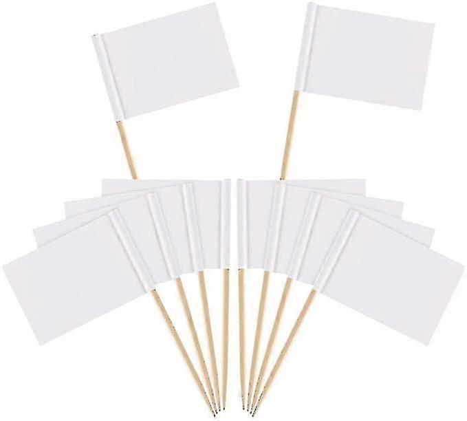 Toothpick Flags,100 Pieces White Bamboo Mini Flag Toothpick Flags for Party Cake Food Cheeseplate Appetizers