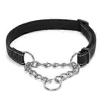 Martingale Dog Collar for Medium Large Dogs, Golden Ratio Stainless Steel Chain, Reflective Nylon Webbing with PVC Coating