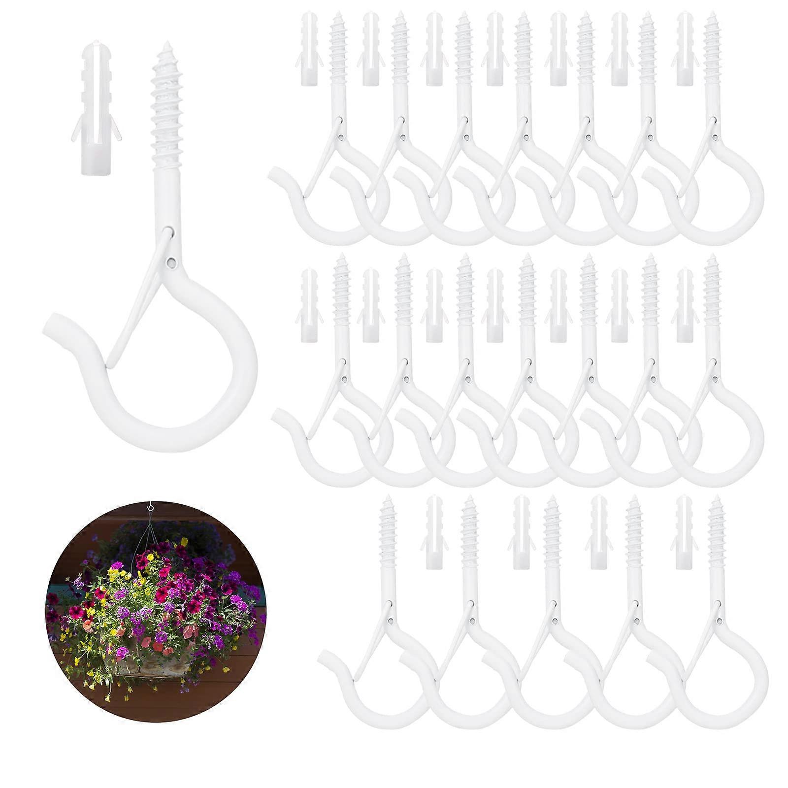 Set of 20 Screw Hooks for Screwing Hooks, White Screw Hooks with Safety for Hanging Plant Baskets, Bird Feeders, Wind Chimes, Lanterns, Fairy Lights