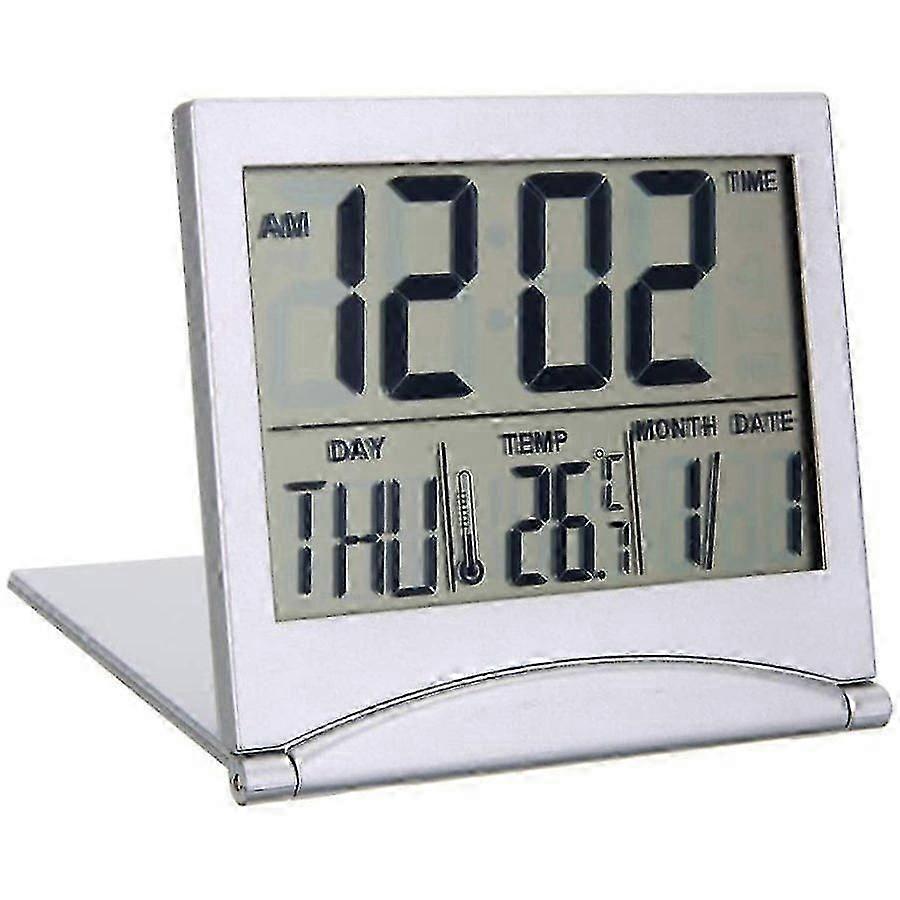Folding Portable Desk Digital Lcd Display Thermometer Calendar Alarm Clock, Digital Alarm Clock Battery Operated For Travel With Date