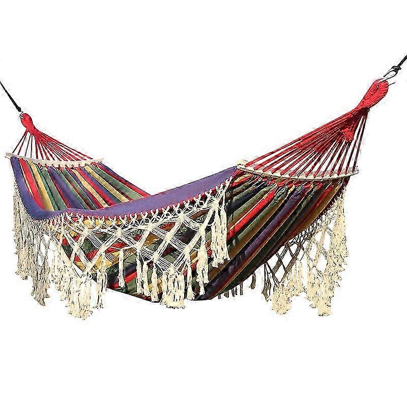 200x150cm Double Outdoor Camping Tassel Canvas Hammock with Stick